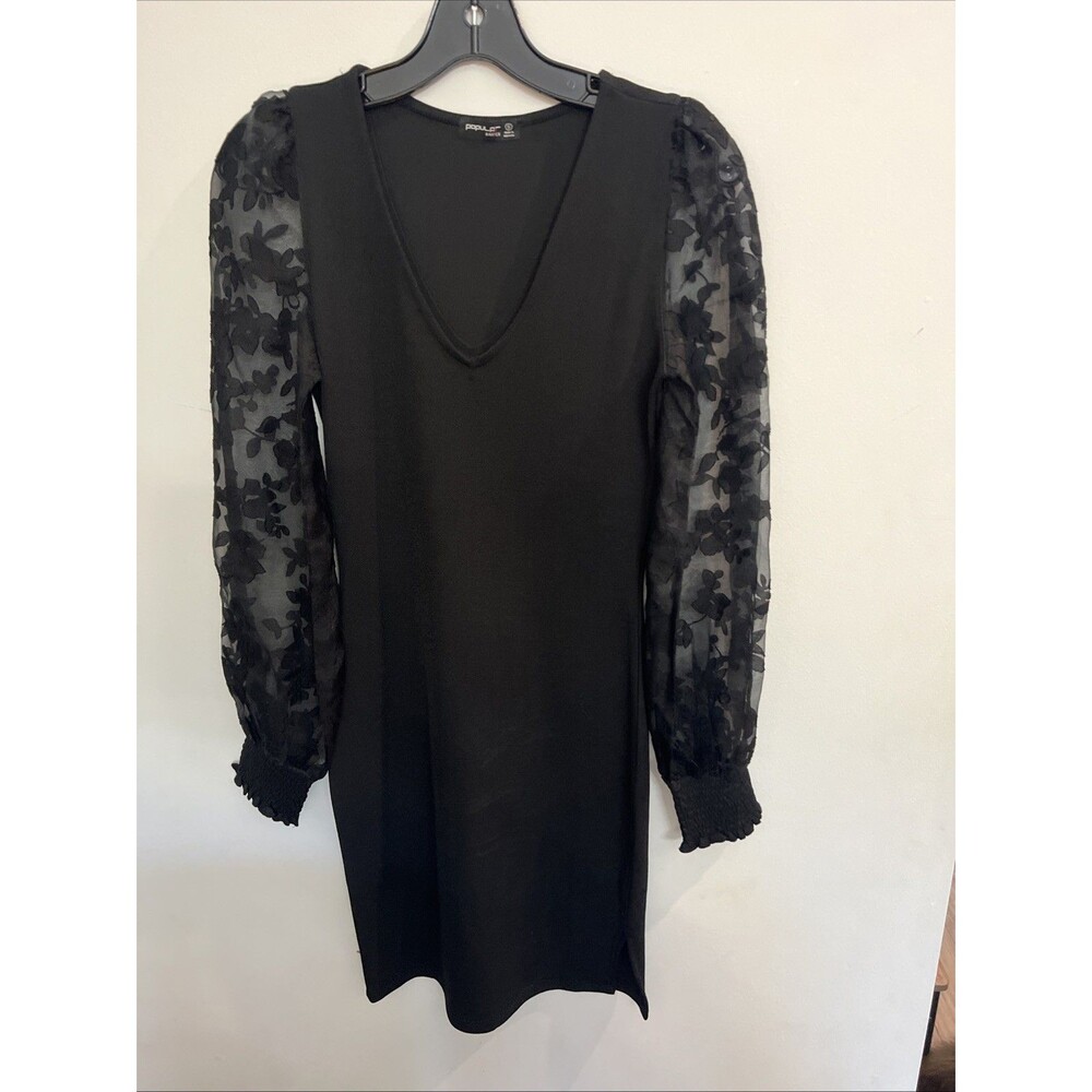 Popular Vneck Puff Sheer Sleeve Dress Black Sm Boho Whimsygoth Cottage core